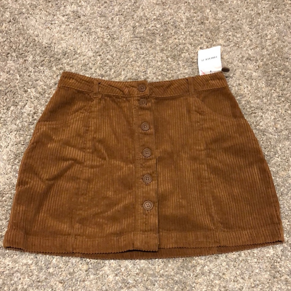 Button-Front Corduroy Mini Skirt in Brown